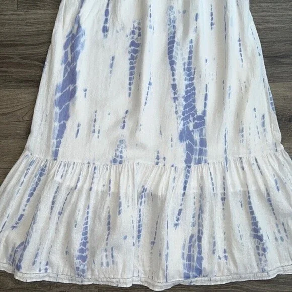 RAILS Delilah Midi Dress Cloud Tie Dye White & Blue Ruffle Hem Small *Tiny Flaw! - Picture 7 of 12
